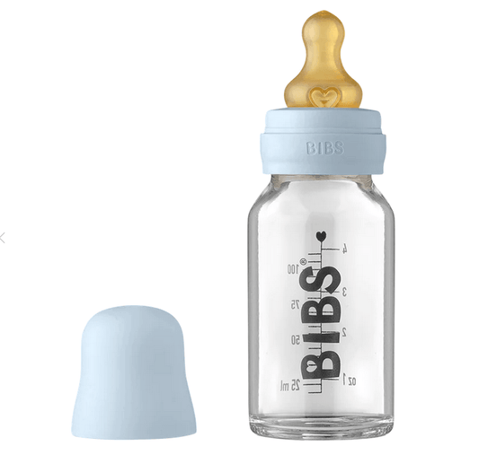 BIBS Baby Glass Bottle Complete Set 110ml - Baby Blue - Traveling Tikes 