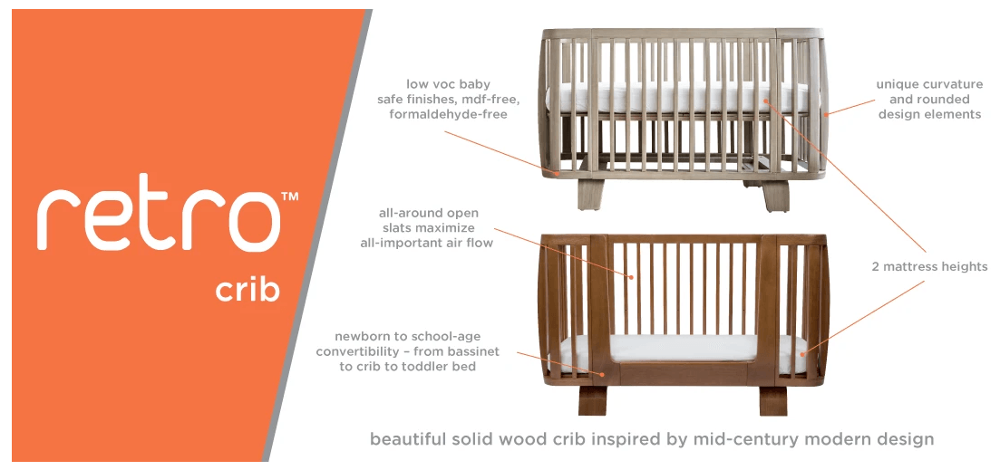 Bloom Retro Solid Wood Crib - Oak - Traveling Tikes 