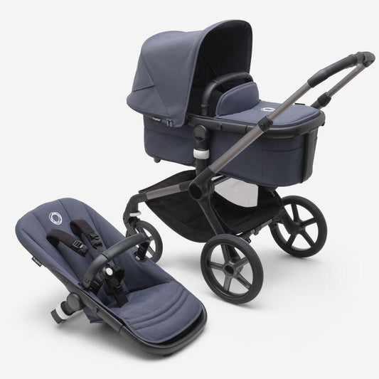 Bugaboo Fox5- Stormy Blue Sun Canopy, Stormy Blue Fabrics, Graphite Chassis - Traveling Tikes 