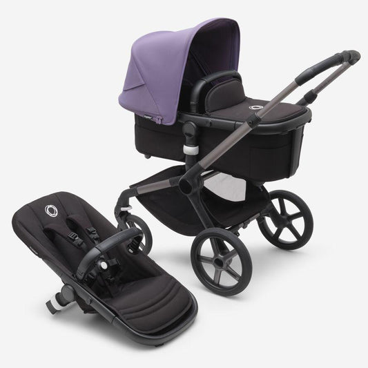 Bugaboo Fox5 Stroller - Astro Purple Sun Canopy, Midnight Black Fabrics, Graphite Chassis - Traveling Tikes 