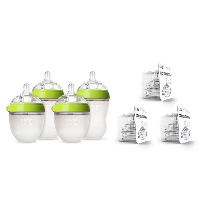 Comotomo 7-Piece Baby Bottle Gift Set in Green - Traveling Tikes 