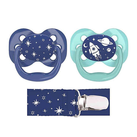 Dr. Brown's Advantage Pacifiers, Stage 1 (0-6m), Blue Space, 2 count - Traveling Tikes 
