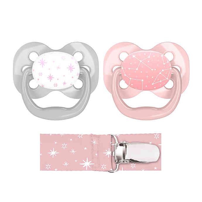 Dr. Brown's Advantage Pacifiers, Stage 1 (0-6m), Pink Stars, 2 count - Traveling Tikes 