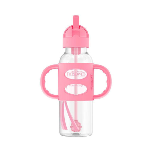 Dr. Brown’s Milestones Sippy Straw Bottle with Silicone Handles, 8 oz - Pink - Traveling Tikes 