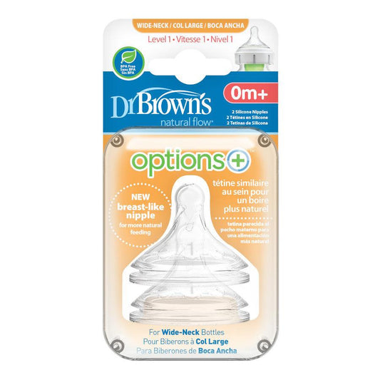 Dr. Brown’s Options+ Wide-Neck Baby Bottle Nipple Level 1 (0m+ Slow Flow) - Traveling Tikes 
