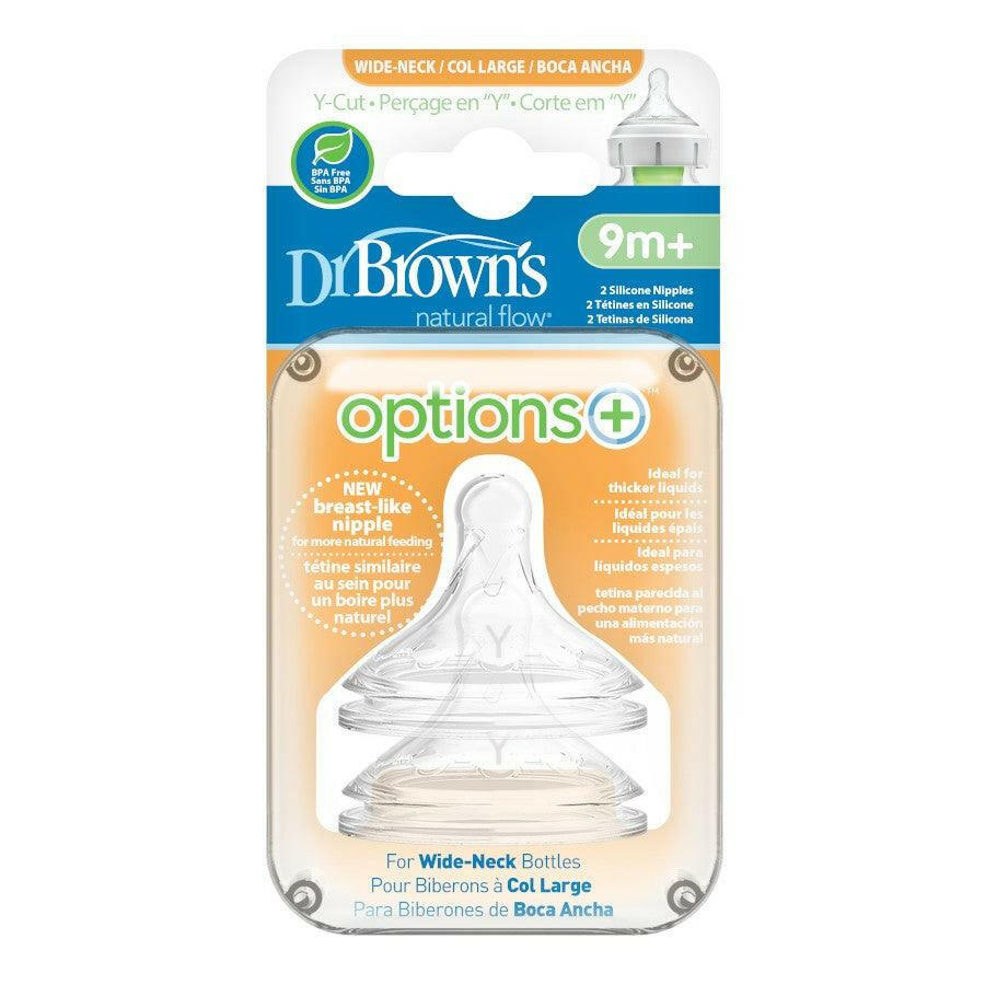 Dr. Brown’s Options+ Wide-Neck Baby Bottle Nipple Y-Cut (9m+ Fast Flow/Thick Liquid) - Traveling Tikes 