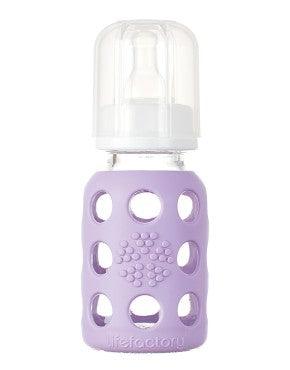 Life Factory 4 oz Glass Baby Bottle with Silicone Sleeve (lilac) - Traveling Tikes 