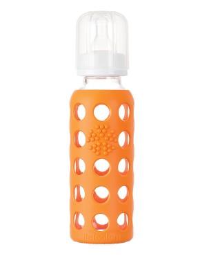Life Factory 9 oz Glass Baby Bottle with Silicone Sleeve (orange) - Traveling Tikes 