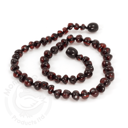 Momma Goose Baby Amber Necklace - Baroque Dark Cherry - Traveling Tikes 