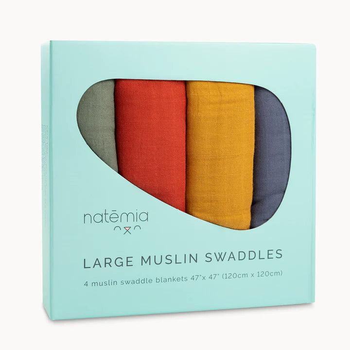 Natemia Muslin Bamboo Swaddle Blankets- 4 pack - Traveling Tikes 