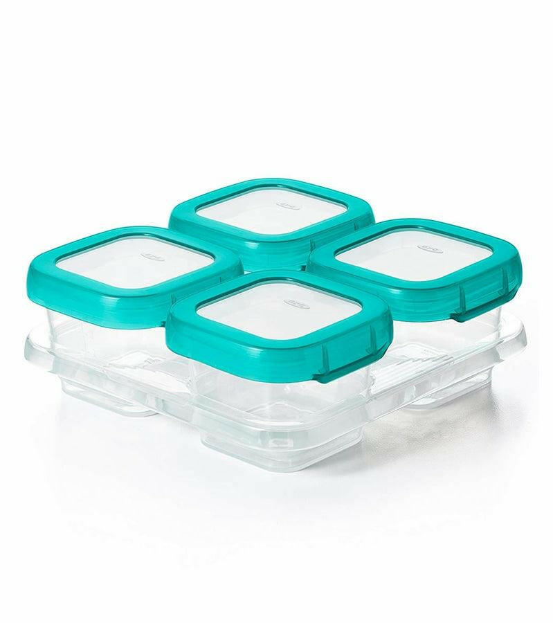 OXO Tot Baby Glass Baby Blocks Storage Containers, 4 oz - Teal - Traveling Tikes 