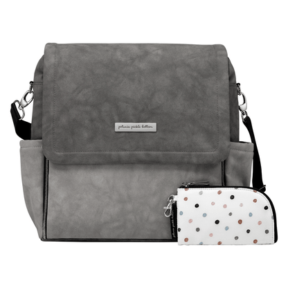 Petunia Pickle Bottom Boxy Backpack in Pewter Matte Leatherette - Traveling Tikes 