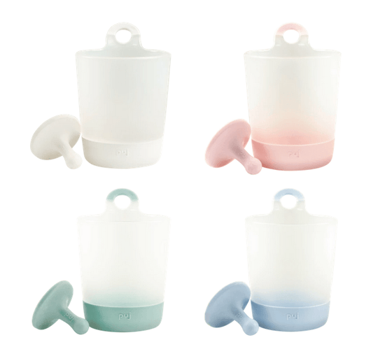 Puj Rinse and Play - Hangable Kids Cups (Scandinavian Colors) - Marshmallow + Blush + Sage + Periwinkle (4-Pack) - Traveling Tikes 