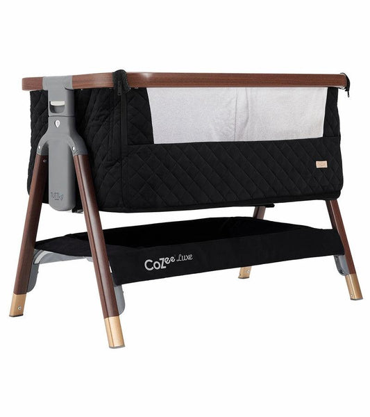 Tutti Bambini CoZee Luxe Bedside Crib - Walnut / Black - Traveling Tikes 