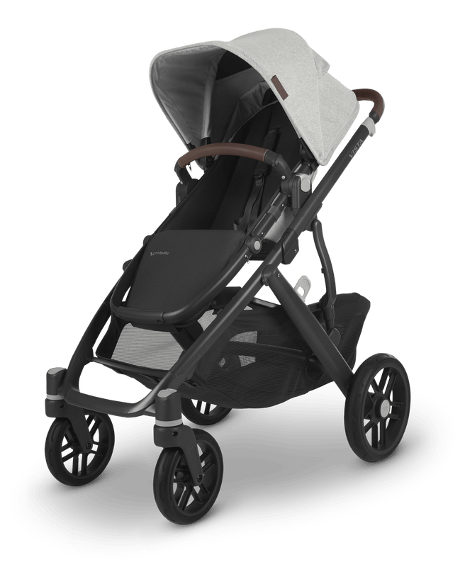 UPPAbaby Vista V2 Stroller - Anthony - White and Grey Chenille | Carbon Frame | Chestnut Leather - Traveling Tikes 