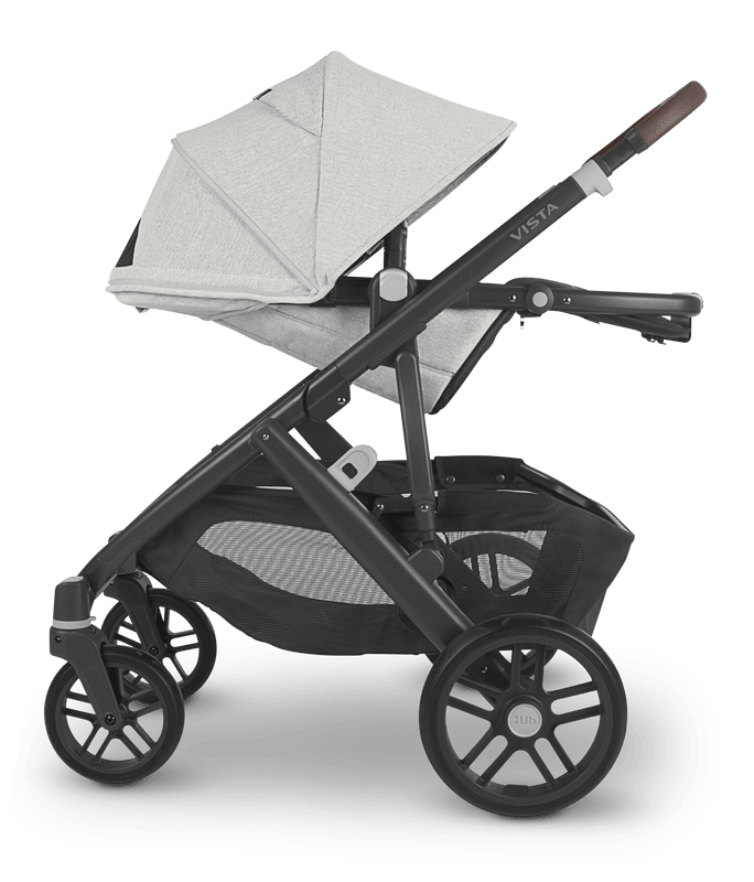UPPAbaby Vista V2 Stroller - Anthony - White and Grey Chenille | Carbon Frame | Chestnut Leather - Traveling Tikes 