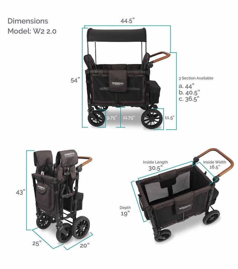 Wonderfold W2 Luxe (W2S 2.0) Multifunctional Double (2 seater) Stroller Wagon - Charcoal Black - Traveling Tikes 