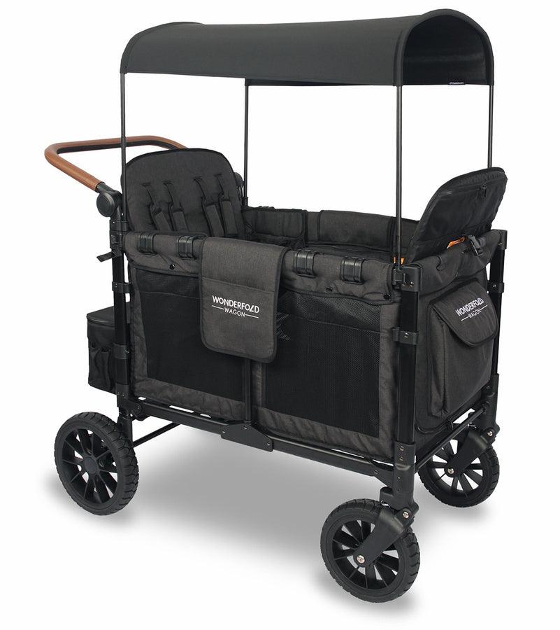 WonderFold W4 Luxe (W4S 2.0) Multifunctional Quad (4 Seater) Stroller Wagon - Volcanic Black - Traveling Tikes 